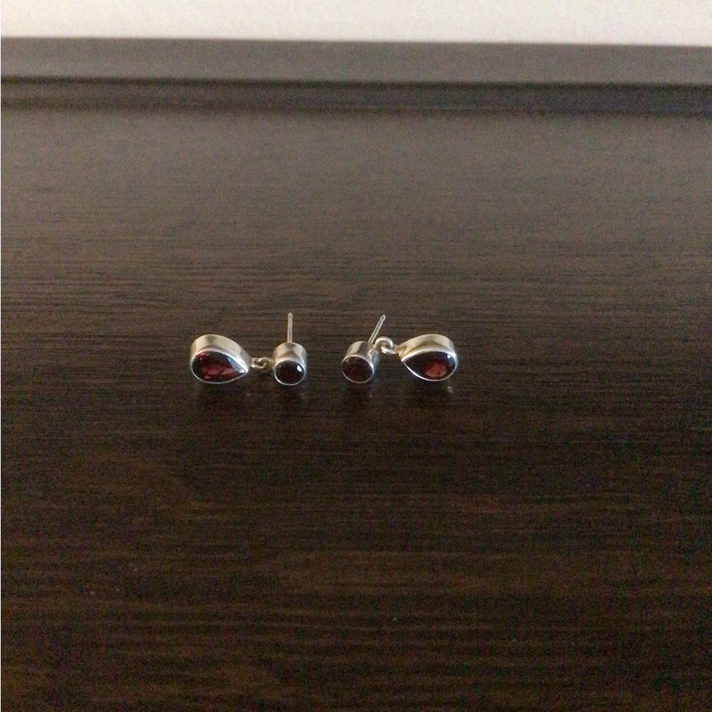 Sterling Silver Garnet Teardrop Earrings